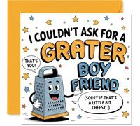 Carte d'anniversaire amusante pour petit ami - A Little Bit Cheesy but Full of Love - Personnage de râpe ludique et pun, anniversaire de mariage - Carré de 145 mm, enveloppe incluse