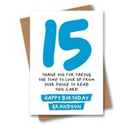 Carte d'anniversaire amusante pour petit-fils - Thank You for Looking Up from Your Phone - Carte d'anniversaire sarcastique pour le quinzième anniversaire