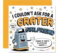 Carte d'anniversaire amusante pour petite amie - Jeu de mots au fromage - Râpe de dessin animé et motif fromage - Parfait pour élever un sourire, anniversaire de mariage - Carré de 145 mm, enveloppe