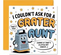 Carte d'anniversaire amusante pour tante - Servant un grand sourire au fromage - Râpe souriante et jeu de mots - Touche parfaite pour votre brillante tante, fête des mères - Carré de 145 mm, enveloppe