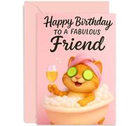 Carte d'anniversaire amusante pour une amie - Chat relaxant pour le bain - Carte d'anniversaire humoristique pour elle de la part de votre meilleure amie, collègue, cartes de vœux d'anniversaire avec