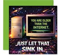 Carte d'anniversaire amusante - Proper Nostalgia Hit - Ordinateur rétro et toile de fond cosmique - pour tous ceux qui se souviennent des jours commutés - Carré de 145 mm, enveloppe incluse