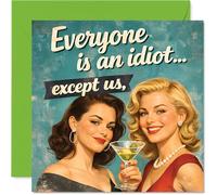 Carte d'anniversaire amusante - Sassy Vintage Vibes - Deux femmes glamour partageant des cocktails et un secret spirituel - Carré de 145 mm, enveloppe incluse