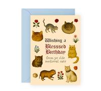 Carte d'anniversaire amusante - « Ye Olde Medieval Cats » - Carte de style vintage pour enfants, adultes, fils, fille, adolescents, geeks, neveu, garçons, papa en fourrure, lui, elle - Tous âges