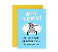 Carte d'anniversaire Annoying Joke - « Ready for Another Year of Me » souris dansante, carte hilarante pour frère, sœur, épouse, mari, collègue, cousin, amis, partenaire - Livré avec autocollants