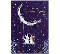 Carte d'anniversaire artistique Woodland Wonders de Paperlink - Lapins sur une balançoire - Finition feuille d'or