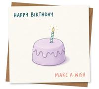 Carte d'anniversaire avec gâteau violet et bougie, joli vœux d'anniversaire pour un ami, un membre de la famille ou un être cher