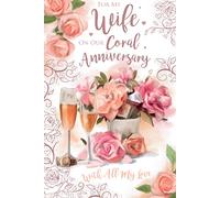 Carte d'anniversaire avec inscription « Wife On Our Coral » pour 35ème anniversaire de mariage Motif roses champagnes