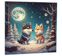 Carte d'anniversaire avec loup mignon et lune 145 x 145 mm