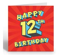 Carte d'anniversaire avec texte de super-héros pour fille ou garçon de 12 ans - Carte d'anniversaire de 12 ans avec enveloppe jaune - Carte écologique Giggle Greetings®