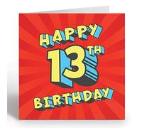 Carte d'anniversaire avec texte de super-héros pour fille ou garçon de 13 ans - Carte d'anniversaire de 13 ans avec enveloppe jaune - Carte écologique Giggle Greetings®