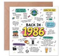 Carte d'anniversaire « Back in 1986 » pour lui, elle, « Born This Year » - Design rétro dessiné à la main - Intérieur vierge pour écrire votre propre message - Avec enveloppe en kraft - Carte cadeau