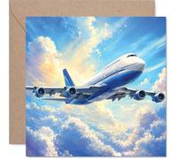 Carte d'anniversaire Boeing 747 - Envole vers une nouvelle année - Nuages de lever de soleil vibrants avec jet emblématique en vol - Design réconfortant pour les fans de l'aviation - Carré de 145 mm