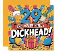 Carte d'anniversaire coquine 29 ans - Bold Milestone Laughs - 29 and You're Still a D**khead ! - Illustration de fête vibrante, garantie de lever un sourire - Carré de 145 mm, enveloppe incluse