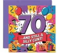 Carte d'anniversaire coquine 70 ans - Outrageously Funny at 70 - Motif arc-en-ciel audacieux avec humour ludique - Parfait pour tous ceux qui aiment toujours un rire coquin - Carré de 145 mm