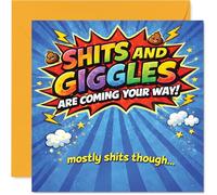 Carte d'anniversaire coquine - All the Laughs with a Comic-style Burst - Couleurs vives et slogan ludique « Sh*ts and Giggles » - Carré de 145 mm, enveloppe incluse