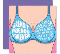 Carte d'anniversaire coquine - Breast Friends Forever - Graphique de soutien-gorge ludique et slogan coquin - Parfait pour les compagnons qui aiment un bon rire - Carré de 145 mm, enveloppe incluse