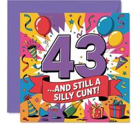 Carte d'anniversaire coquine pour 43e anniversaire - Bold Laughs at 43 - Ballons vibrants et confettis avec torsion ludique et grossière - 145 mm carré - Enveloppe incluse