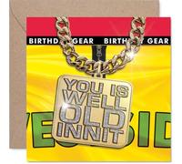 Carte d'anniversaire coquine, remplie de bling-bling | Chaîne en or avec pendentif « You Is Well Old Innit », un cri ludique pour rire d'anniversaire, carré de 145 mm