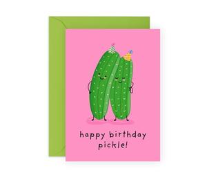 Carte d'anniversaire cornichon - Jolie carte de vœux pour amis, partenaires, époux, amateurs de cornichons, famille, lui, elle, femme, homme - Livré avec des autocollants amusants