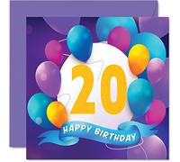 Carte d'anniversaire de 20 ans pour homme et femme - Fête en ballon - Cartes d'anniversaire pour homme femme de 20 ans, frère, sœur, fils, fille, petit-fils, petite-fille, cousin, 145 mm x 145 mm