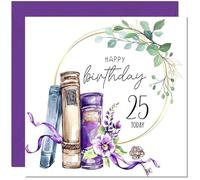 Carte d'anniversaire de 25 ans pour femme, livre aquarelle floral, belle carte d'anniversaire pour fille, fille, amie, petite-fille, sœur, vingt-cinquième cousine, nièce