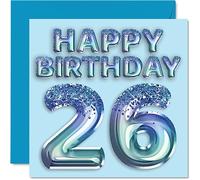 Carte d'anniversaire de 26 ans pour homme - Ballon bleu pailleté - Cartes d'anniversaire pour homme de 26 ans, frère, fils, neveu, oncle, 145 mm x 145 mm, cartes de vœux pour vingt-sixième