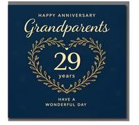 Carte d'anniversaire de 29e anniversaire de grand-parents - Bleu marine élégant avec couronne florale dorée en forme de cœur, Happy Birthday, Have a Wonderful Day
