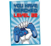 Carte d'anniversaire de 38 ans, « You Have Reached Level 38 », carte de vœux pour joueur de trente-huit ans, cadeau d'anniversaire pour fils ou fille adulte, pour lui, elle, maman, papa, bleu