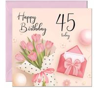 Carte d'anniversaire de 45 ans pour femme - Cartes d'anniversaire roses à motif floral pour femme de 45 ans, quarante cinquième maman, grand-mère, tante, fille, amie, nièce, sœur, épouse, petite amie,