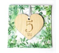 Carte d'anniversaire de 5 ans - Cadeau attentionné pour elle ou lui avec cœur en bois | Cadeau de 5e anniversaire de mariage pour femme, mari ou couple - Carte de qualité supérieure faite à la main