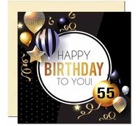 Carte d'anniversaire de 55 ans pour homme et femme - Ballons dorés et noirs - Cartes d'anniversaire pour homme de 55 ans, cinquante cinquante cinquième papa, grand-père, oncle, cadeau d'anniversaire