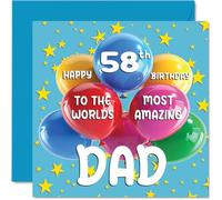 Carte d'anniversaire de 58 ans pour papa - World's Most Amazing Dad - Carte d'anniversaire pour papa de la part de son fils, fille, 145 mm x 145 mm, 58 ans, 58 ans, cartes de vœux pour papa, père,