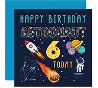 Carte d'anniversaire de 6 ans pour garçon - Astronaute spatial Cosmos - Carte d'anniversaire de 6 ans garçon et fille carte d'anniversaire pour six sixième filles garçons carte de vœux 145mm