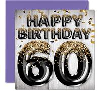 Carte d'anniversaire de 60 ans pour homme - Ballons noirs et dorés à paillettes - Cartes d'anniversaire pour homme de 60 ans papa grand-père grand-oncle