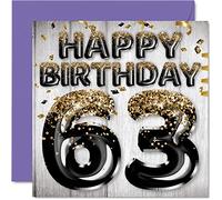 Carte d'anniversaire de 63 ans pour homme - Ballons noirs et dorés à paillettes - Cartes d'anniversaire pour homme de 63 ans papa grand-père grand-oncle