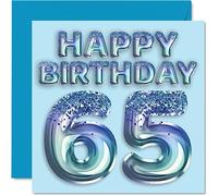 Carte d'anniversaire de 65e anniversaire pour homme - Ballon de fête bleu pailleté - Cartes d'anniversaire pour homme de 65 ans, oncle, grand-père, grand-père, grand-père, grand-père, grand-père,