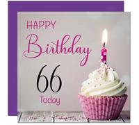 Carte d'anniversaire de 66 ans pour femme et homme - Rose et gris - Carte d'anniversaire pour femme de 66 ans, maman, tante, grand-mère, amie, sœur, grand-mère, soixante sixième grand-mère