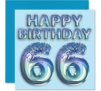Carte d'anniversaire de 66 ans pour homme - Ballon de fête bleu pailleté - Cartes d'anniversaire pour homme de 66 ans, oncle, grand-père, grand-père, grand-père, grand-père, grand-père, grand-père,