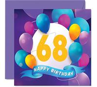 Carte d'anniversaire de 68 ans pour homme et femme - Fête en ballon - Cartes d'anniversaire pour homme de 68 ans maman papa tante oncle grand-père grand-mère grand-père