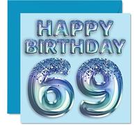 Carte d'anniversaire de 69 ans pour homme - Ballon de fête bleu pailleté - Cartes d'anniversaire pour homme de 69 ans, oncle, grand-père, grand-père, grand-père, grand-père, grand-père, grand-père,