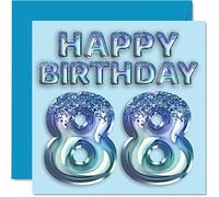 Carte d'anniversaire de 88 ans pour homme - Ballon de fête bleu pailleté - Cartes d'anniversaire pour homme de 88 ans, arrière-grand-père, grand-père, grand-père, grand-père, grand-père, grand-père,