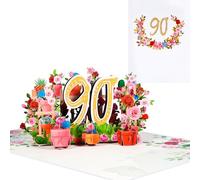 Carte d'anniversaire de 90 ans - Carte de vœux - Carte pop-up - Fête d'anniversaire - Fleurs 3D - Carte de vœux - Anniversaire - Carte pliante avec message et enveloppe