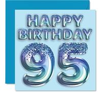 Carte d'anniversaire de 95e anniversaire pour homme - Ballon de fête bleu à paillettes - Cartes d'anniversaire pour homme de 95 ans arrière-grand-père grand-père