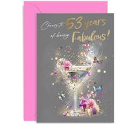 Carte d'anniversaire de célébration pour une amie, un parent ou un être cher, « Cheers to 53 Years of Being Fabulous ! » cadeau, design graphique élégant, pour sœur, collègue, maman, fille, bestie