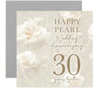 Carte d'anniversaire de mariage avec perle spéciale célébrant le 30e anniversaire ensemble, maman, papa, grands-parents, mari, épouse - Carte carrée, vierge à l'intérieur avec enveloppe