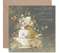 Carte d'anniversaire dorée pour beau-frère et belle-sœur - Gâteau doré - Carte d'anniversaire de mariage pour frère et belle-sœur de la part d'un frère et d'une sœur, 14 cm