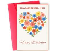 Carte d'anniversaire en forme de cœur floral pour maman | Motif floral sur le thème de l'amour | Intérieur vierge pour messages personnels Taille standard avec enveloppe de qualité supérieure (maman)