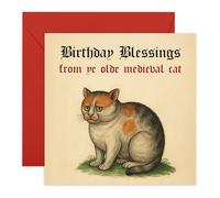 Carte d'anniversaire en fourrure pour maman ou papa - « Blessings from Ye Olde Medieval Cat » - Carte de style vintage pour amis, meilleure amie, tante, oncle, grand-père, grand-père, lui, elle