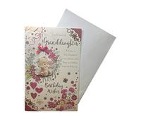 Carte d'anniversaire « Express Yourself » pour petite-fille - Couverture effet 3D et 8 pages - Enveloppe incluse - Motif ours en peluche et fleurs